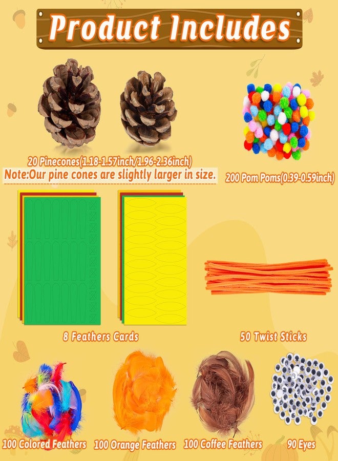 80UncleKimby 20 Sets Thanksgiving Turkey Craft Kit for Kids - Fall Pinecones DIY Arts and Crafts Set for Classroom Activities Supplies - Image 3